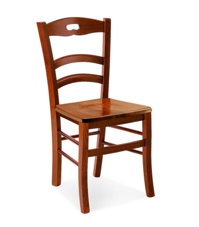 Sedia con seduta in legno noce in stile arte povera, ideale per la cucina