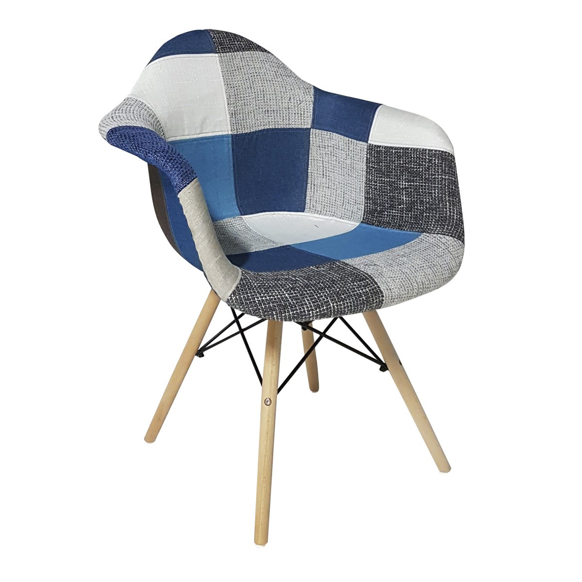 Poltroncina In Tessuto Patchwork Grigio Azzurro_lf685