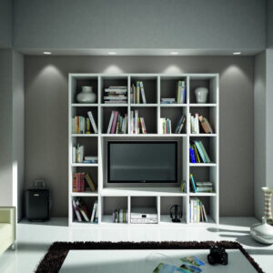 Parete porta tv in legno frassinato bianco shabby chic da 218 cm