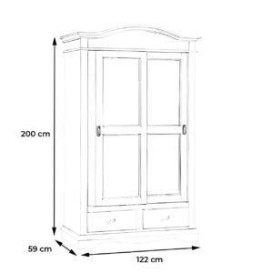 misure di Armadio 2 ante scorrevoli bianco opaco Misure: L.122xP.59xH.200 cm