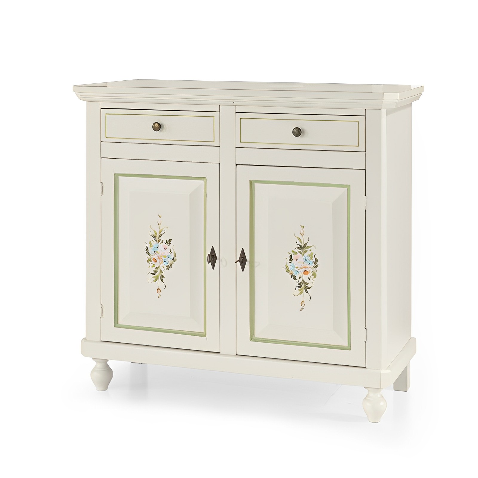 Credenza bianca decorato 2 ante 2 cassetti in stile shabby chic -Art 500