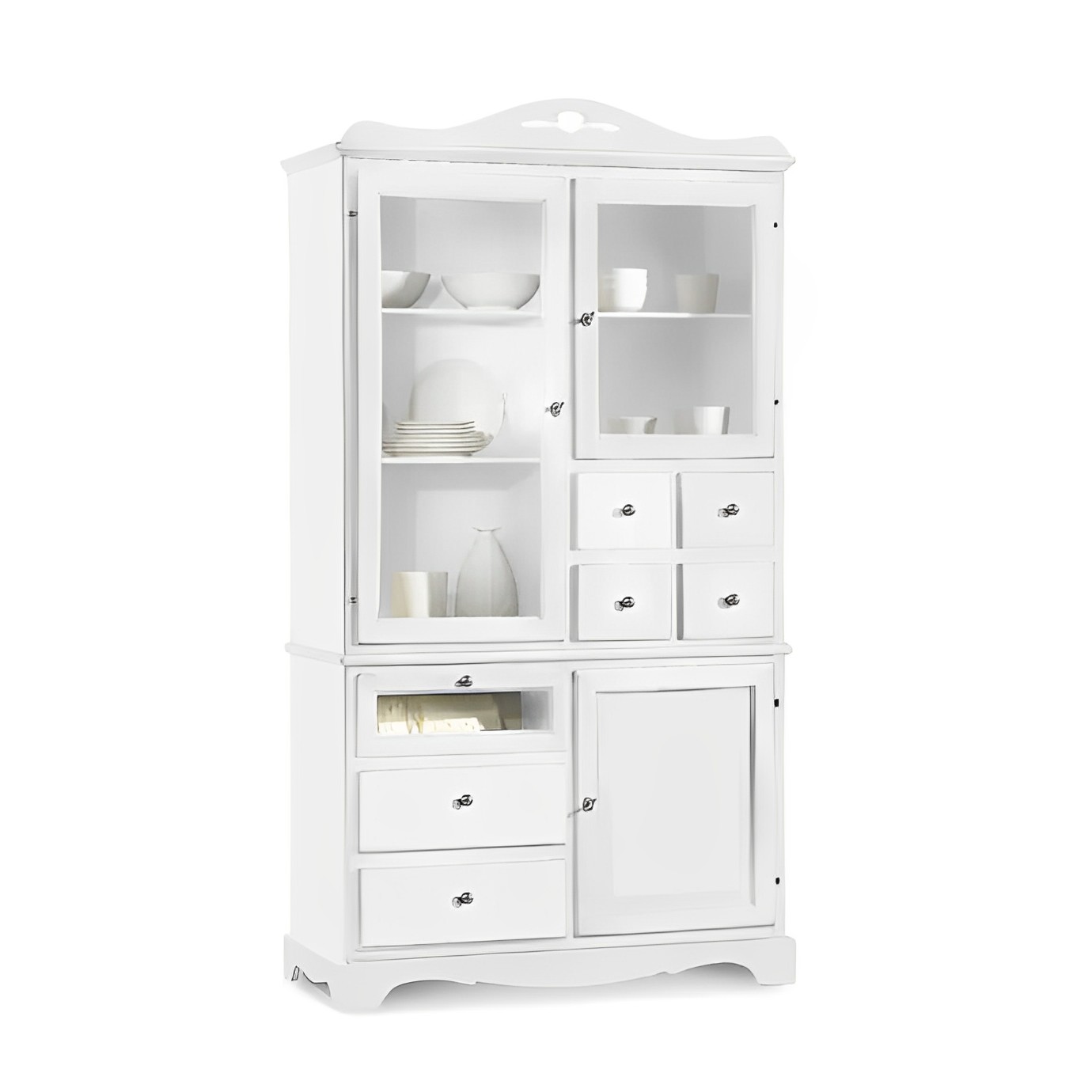 Mobile Credenza 2 Ante 2 Cassetti Bianco Noce Madia Dispensa