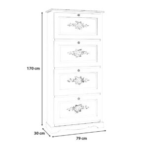 Scarpiera 4 ante bianco decorato Misure: L.79xP.30xH.170 cm Colore: bianco decorato