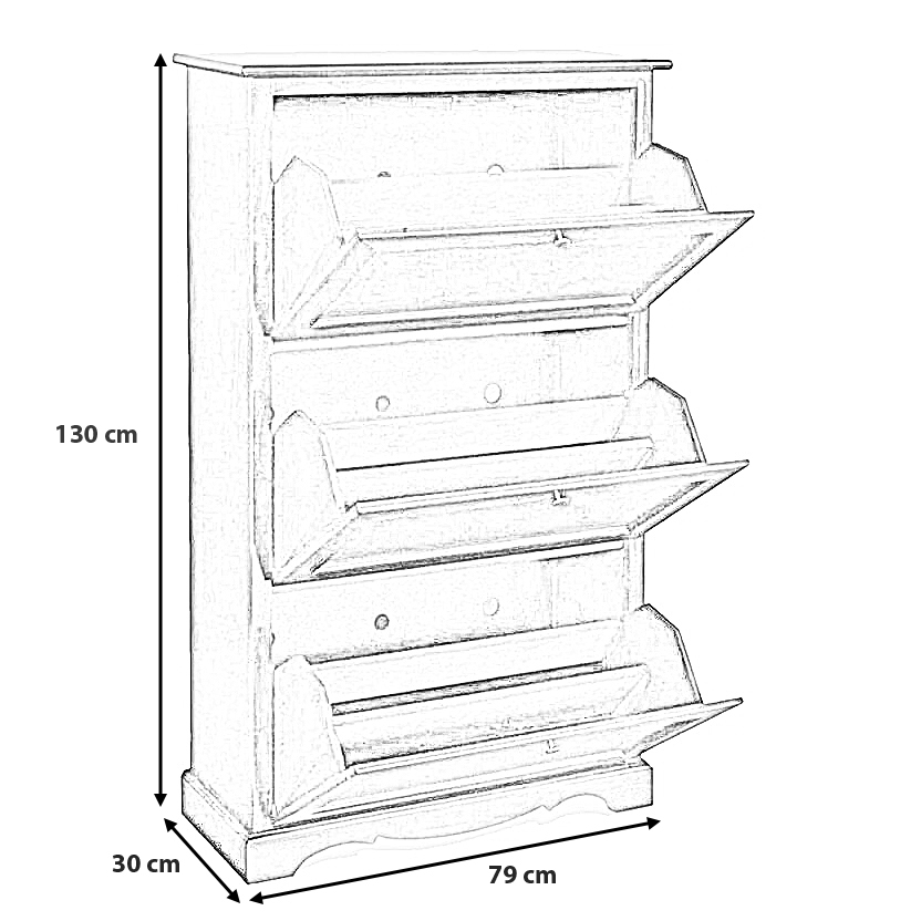 misure della scarpiera noce scuro 3 ante in legno arte povera Misure: L.79xP.30xH.130 cm