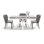 Tavolo allungabile 160x90 base in metallo bianco finitura statuario - Art1757 - 1