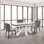 Tavolo allungabile 160x90 base in metallo bianco finitura statuario - Art1757 - 2