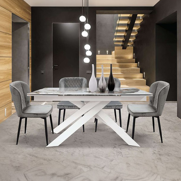 Tavolo base in metallo bianco piano finitura luxury pandora allungabile - Art1759