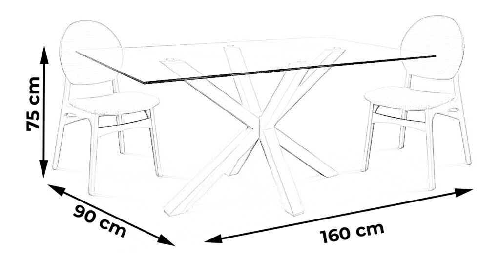 Tavolo rettangolare in vetro 160x90 - misure