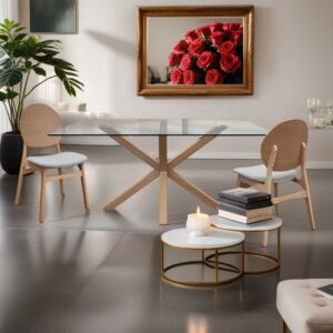 tavolo fisso base in legno piano in vetro - Art1754 in sala